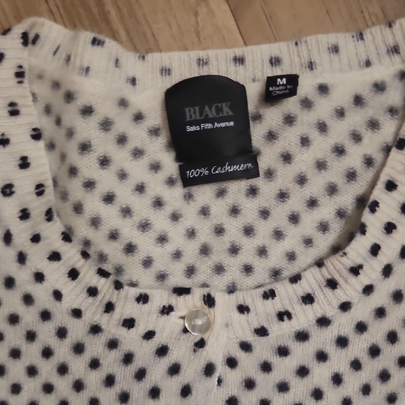 Saks Fifth Avenue Black Label 100% Cashmere Polka Dot Cardigan Sweater - Picture 3 of 15